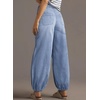 image:imageSidefeel Womens Wide Leg Jeans High Waisted Drawstring Baggy Stretchy Trendy Harem Loose Ankle Denim PantsIceland Blue