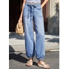 image:imageSidefeel Womens Wide Leg Jeans High Waisted Drawstring Baggy Stretchy Trendy Harem Loose Ankle Denim PantsIceland Blue