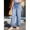 image:imageSidefeel Womens Wide Leg Jeans High Waisted Drawstring Baggy Stretchy Trendy Harem Loose Ankle Denim PantsIceland Blue