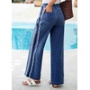image:imageSidefeel Womens Wide Leg Jeans High Waisted Straight Leg Stretchy Patchwork Side Panel Denim Pants with PocketsBluing