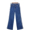 image:imageSidefeel Womens Wide Leg Jeans High Waisted Straight Leg Stretchy Patchwork Side Panel Denim Pants with PocketsBluing