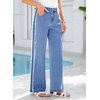 image:imageSidefeel Womens Wide Leg Jeans High Waisted Straight Leg Stretchy Patchwork Side Panel Denim Pants with PocketsDark Blue