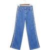 image:imageSidefeel Womens Wide Leg Jeans High Waisted Straight Leg Stretchy Patchwork Side Panel Denim Pants with PocketsDark Blue
