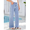 image:imageSidefeel Womens Wide Leg Jeans High Waisted Straight Leg Stretchy Patchwork Side Panel Denim Pants with PocketsIceland Blue