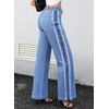 image:imageSidefeel Womens Wide Leg Jeans High Waisted Straight Leg Stretchy Patchwork Side Panel Denim Pants with PocketsLight Blue