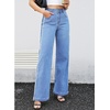 image:imageSidefeel Womens Wide Leg Jeans High Waisted Straight Leg Stretchy Patchwork Side Panel Denim Pants with PocketsLight Blue
