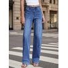 image:imageSidefeel Womens Wide Leg Jeans High Waisted Stretchy Baggy Boyfriend Denim PantsDark Blue