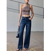 image:imageSidefeel Womens Wide Leg Jeans High Waisted Stretchy Baggy Denim PantsDark Blue