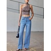 image:imageSidefeel Womens Wide Leg Jeans High Waisted Stretchy Baggy Denim PantsLight Blue