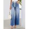 image:imageSidefeel Womens Wide Leg Jeans High Waisted Stretchy Baggy Elastic Waist Drawstring Ankle Denim Jeans with PocketsIceland Blue