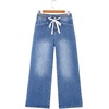image:imageSidefeel Womens Wide Leg Jeans High Waisted Stretchy Baggy Elastic Waist Drawstring Ankle Denim Jeans with PocketsLight Blue
