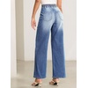 image:imageSidefeel Womens Wide Leg Jeans High Waisted Stretchy Baggy Elastic Waist Drawstring Ankle Denim Jeans with PocketsLight Blue
