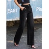 image:imageSidefeel Womens Wide Leg Jeans High Waisted Stretchy Baggy Side Seam Denim Pants with Slanted PocketsBlack