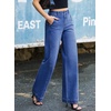 image:imageSidefeel Womens Wide Leg Jeans High Waisted Stretchy Baggy Side Seam Denim Pants with Slanted PocketsBlue