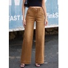image:imageSidefeel Womens Wide Leg Jeans High Waisted Stretchy Baggy Side Seam Denim Pants with Slanted PocketsBrown