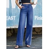 image:imageSidefeel Womens Wide Leg Jeans High Waisted Stretchy Baggy Side Seam Denim Pants with Slanted PocketsDark Blue