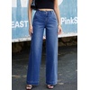 image:imageSidefeel Womens Wide Leg Jeans High Waisted Stretchy Baggy Side Seam Denim Pants with Slanted PocketsDark Blue