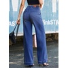 image:imageSidefeel Womens Wide Leg Jeans High Waisted Stretchy Baggy Side Seam Denim Pants with Slanted PocketsDark Blue