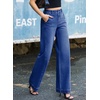 image:imageSidefeel Womens Wide Leg Jeans High Waisted Stretchy Baggy Side Seam Denim Pants with Slanted PocketsDark Blue