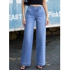 image:imageSidefeel Womens Wide Leg Jeans High Waisted Stretchy Baggy Side Seam Denim Pants with Slanted PocketsLight Blue