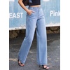 image:imageSidefeel Womens Wide Leg Jeans High Waisted Stretchy Baggy Side Seam Denim Pants with Slanted PocketsSky Blue