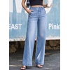 image:imageSidefeel Womens Wide Leg Jeans High Waisted Stretchy Baggy Side Seam Denim Pants with Slanted PocketsSky Blue