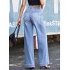 image:imageSidefeel Womens Wide Leg Jeans High Waisted Stretchy Baggy Side Seam Denim Pants with Slanted PocketsSky Blue
