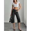 image:imageSidefeel Womens Wide Leg Jeans High Waisted Stretchy Big Pockets Capri Denim PantsBlack