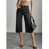 image:imageSidefeel Womens Wide Leg Jeans High Waisted Stretchy Big Pockets Capri Denim PantsBlack