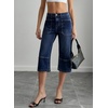 image:imageSidefeel Womens Wide Leg Jeans High Waisted Stretchy Big Pockets Capri Denim PantsBluing