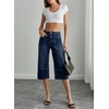image:imageSidefeel Womens Wide Leg Jeans High Waisted Stretchy Big Pockets Capri Denim PantsBluing