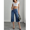 image:imageSidefeel Womens Wide Leg Jeans High Waisted Stretchy Big Pockets Capri Denim PantsDusk Blue