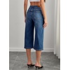 image:imageSidefeel Womens Wide Leg Jeans High Waisted Stretchy Big Pockets Capri Denim PantsDusk Blue