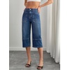 image:imageSidefeel Womens Wide Leg Jeans High Waisted Stretchy Big Pockets Capri Denim PantsDusk Blue