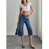 image:imageSidefeel Womens Wide Leg Jeans High Waisted Stretchy Big Pockets Capri Denim PantsDusk Blue