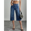 image:imageSidefeel Womens Wide Leg Jeans High Waisted Stretchy Big Pockets Capri Denim PantsDusk Blue