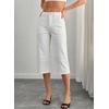 image:imageSidefeel Womens Wide Leg Jeans High Waisted Stretchy Big Pockets Capri Denim PantsWhite