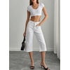 image:imageSidefeel Womens Wide Leg Jeans High Waisted Stretchy Big Pockets Capri Denim PantsWhite