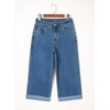 image:imageSidefeel Womens Wide Leg Jeans High Waisted Stretchy Cropped Ankle Capri Rolled Hem Denim PantsBlue