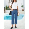 image:imageSidefeel Womens Wide Leg Jeans High Waisted Stretchy Cropped Ankle Capri Rolled Hem Denim PantsBlue