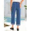 image:imageSidefeel Womens Wide Leg Jeans High Waisted Stretchy Cropped Ankle Capri Rolled Hem Denim PantsBlue