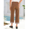 image:imageSidefeel Womens Wide Leg Jeans High Waisted Stretchy Cropped Ankle Capri Rolled Hem Denim PantsBrown