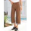 image:imageSidefeel Womens Wide Leg Jeans High Waisted Stretchy Cropped Ankle Capri Rolled Hem Denim PantsBrown