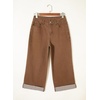 image:imageSidefeel Womens Wide Leg Jeans High Waisted Stretchy Cropped Ankle Capri Rolled Hem Denim PantsBrown