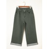 image:imageSidefeel Womens Wide Leg Jeans High Waisted Stretchy Cropped Ankle Capri Rolled Hem Denim PantsGreen