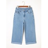 image:imageSidefeel Womens Wide Leg Jeans High Waisted Stretchy Cropped Ankle Capri Rolled Hem Denim PantsLight Blue