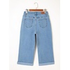 image:imageSidefeel Womens Wide Leg Jeans High Waisted Stretchy Cropped Ankle Capri Rolled Hem Denim PantsLight Blue