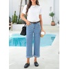 image:imageSidefeel Womens Wide Leg Jeans High Waisted Stretchy Cropped Ankle Capri Rolled Hem Denim PantsLight Blue