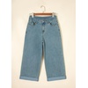 image:imageSidefeel Womens Wide Leg Jeans High Waisted Stretchy Cropped Ankle Capri Rolled Hem Denim PantsVintage Blue