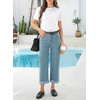 image:imageSidefeel Womens Wide Leg Jeans High Waisted Stretchy Cropped Ankle Capri Rolled Hem Denim PantsVintage Blue